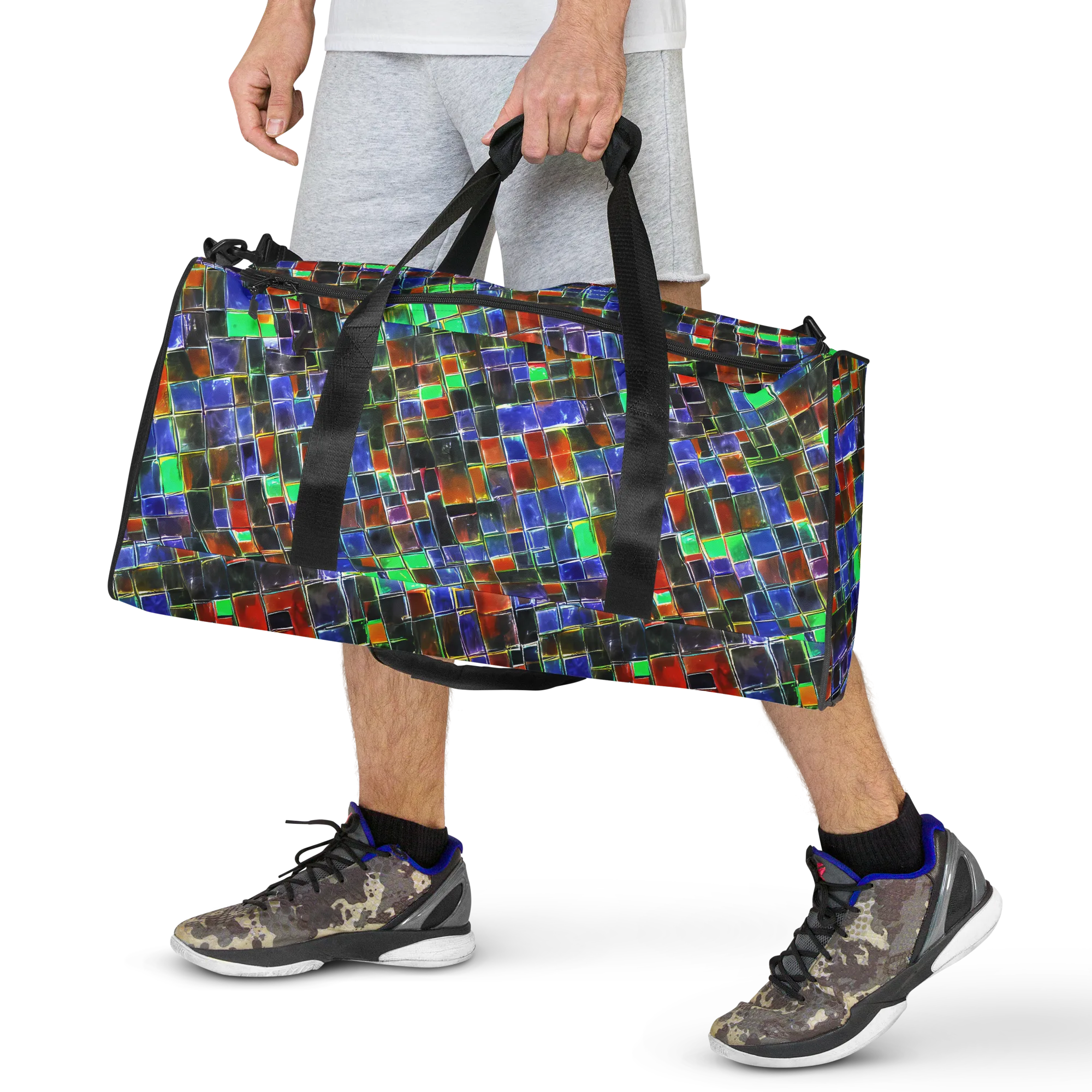 Neon Tesserae on Duffle Bag — Front