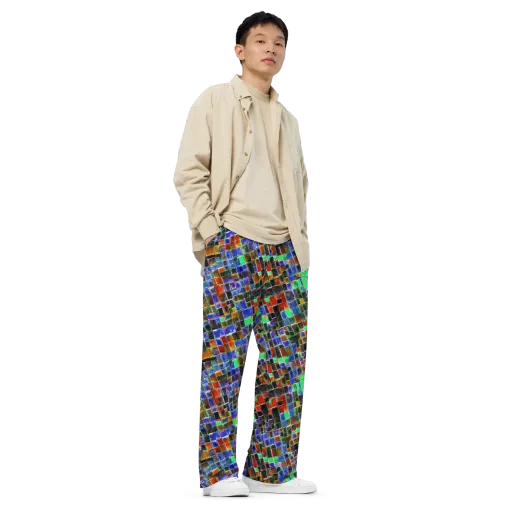 Neon Tesserae on a Wide-Leg Pants