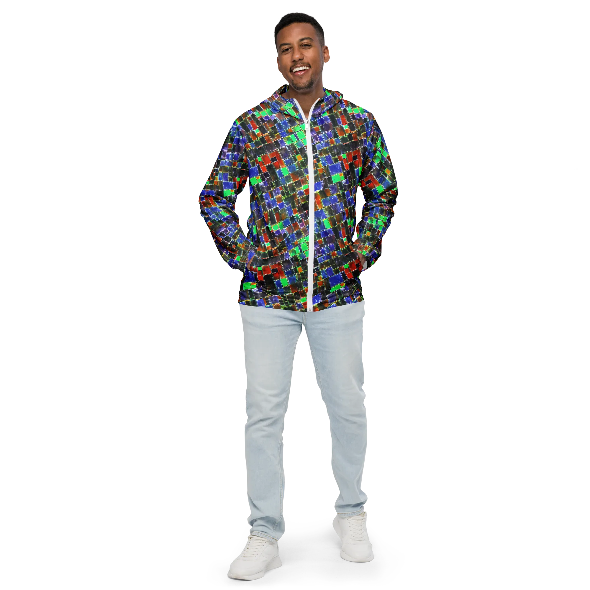 Neon Tesserae on Men's Windbreaker — Front