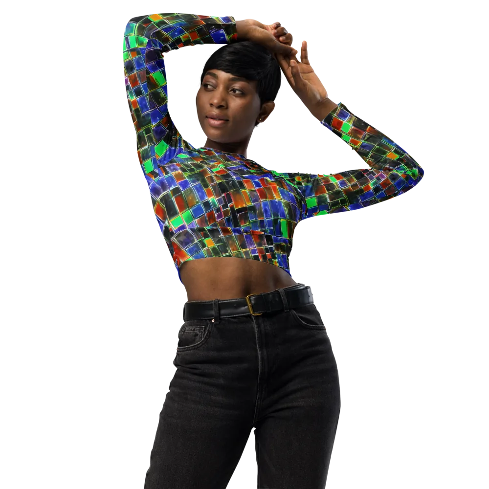 Neon Tesserae on Long Sleeve Crop Top — Front