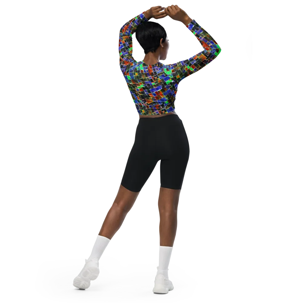 Neon Tesserae on Long Sleeve Crop Top — Back