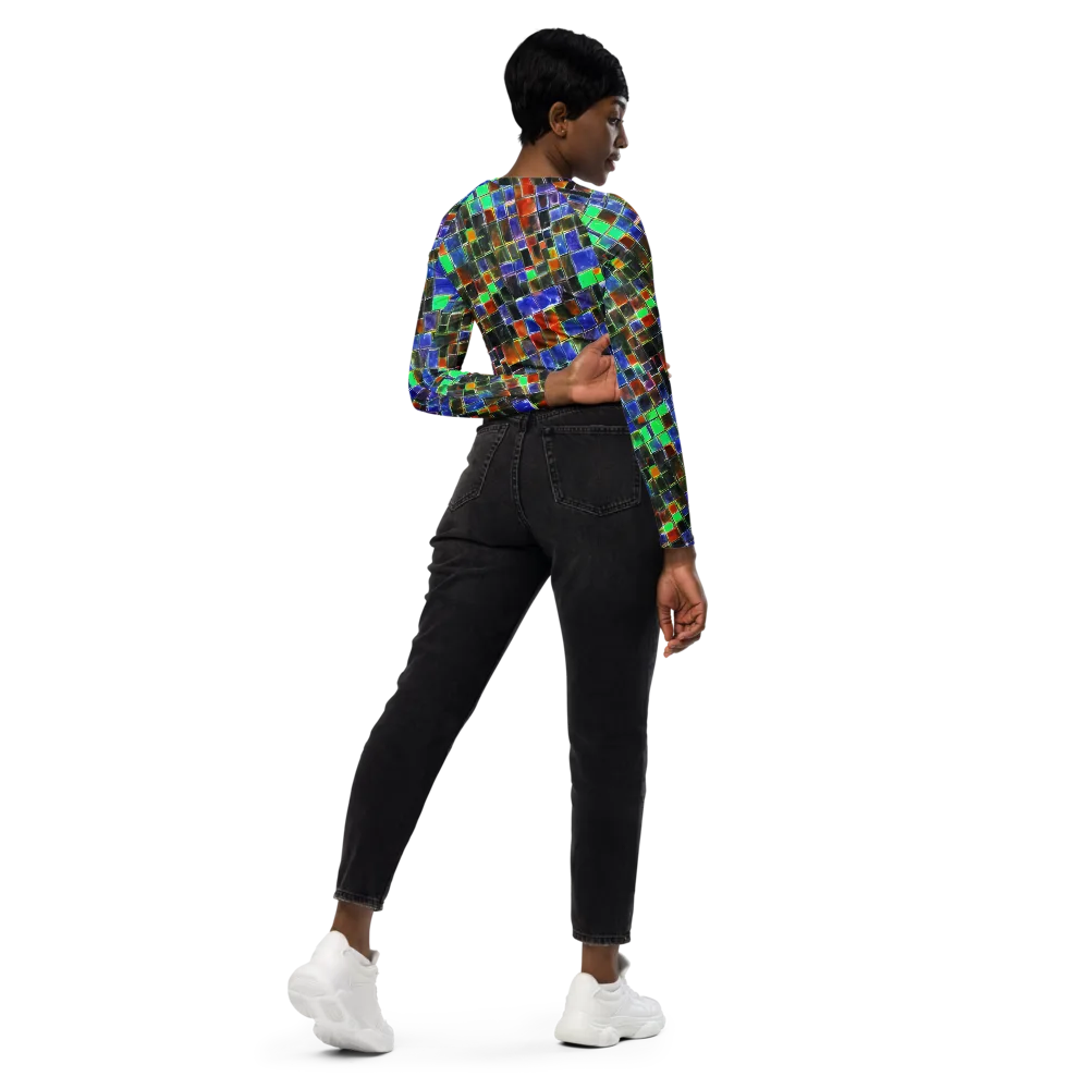 Neon Tesserae on Long Sleeve Crop Top — Right Back