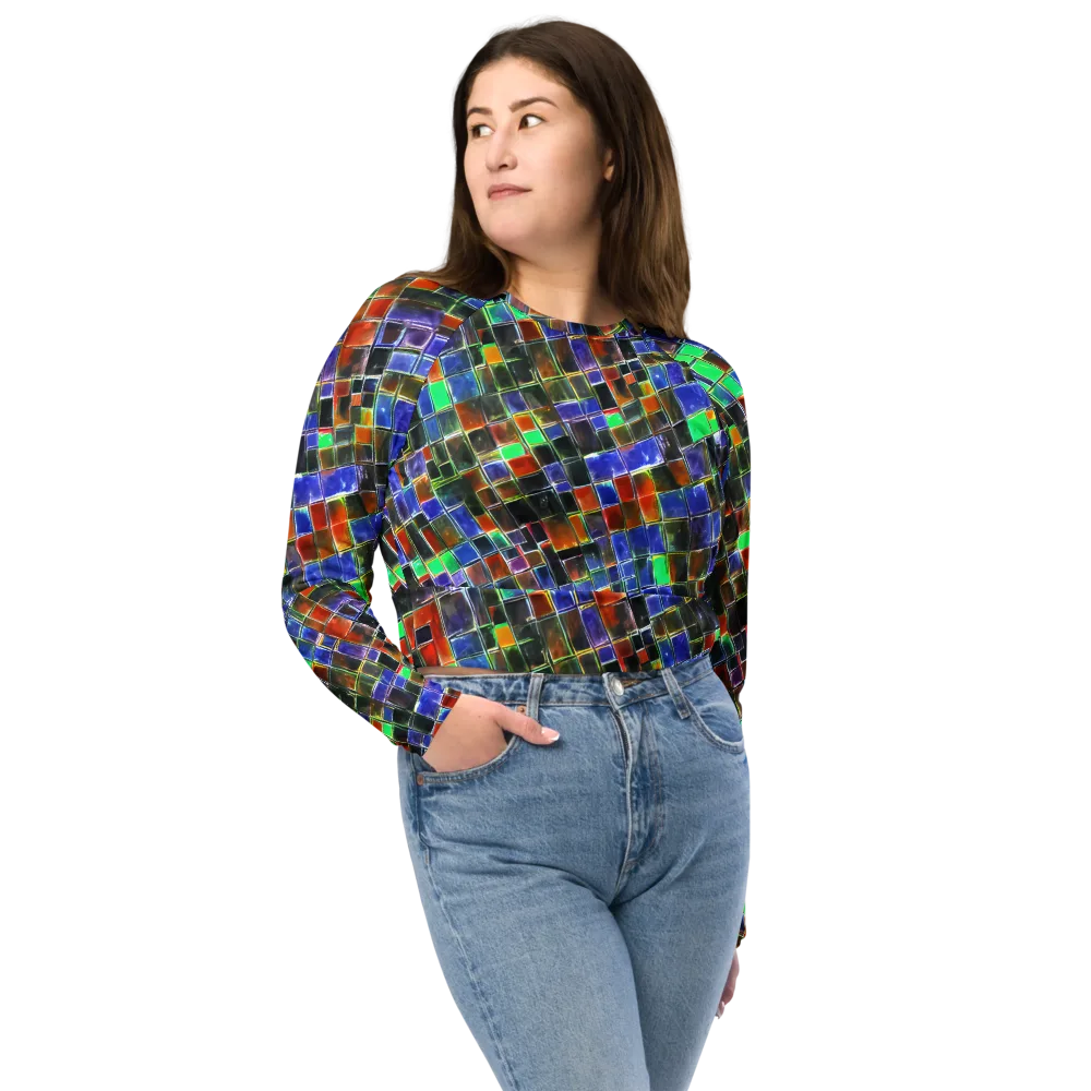 Neon Tesserae on Long Sleeve Crop Top — Front