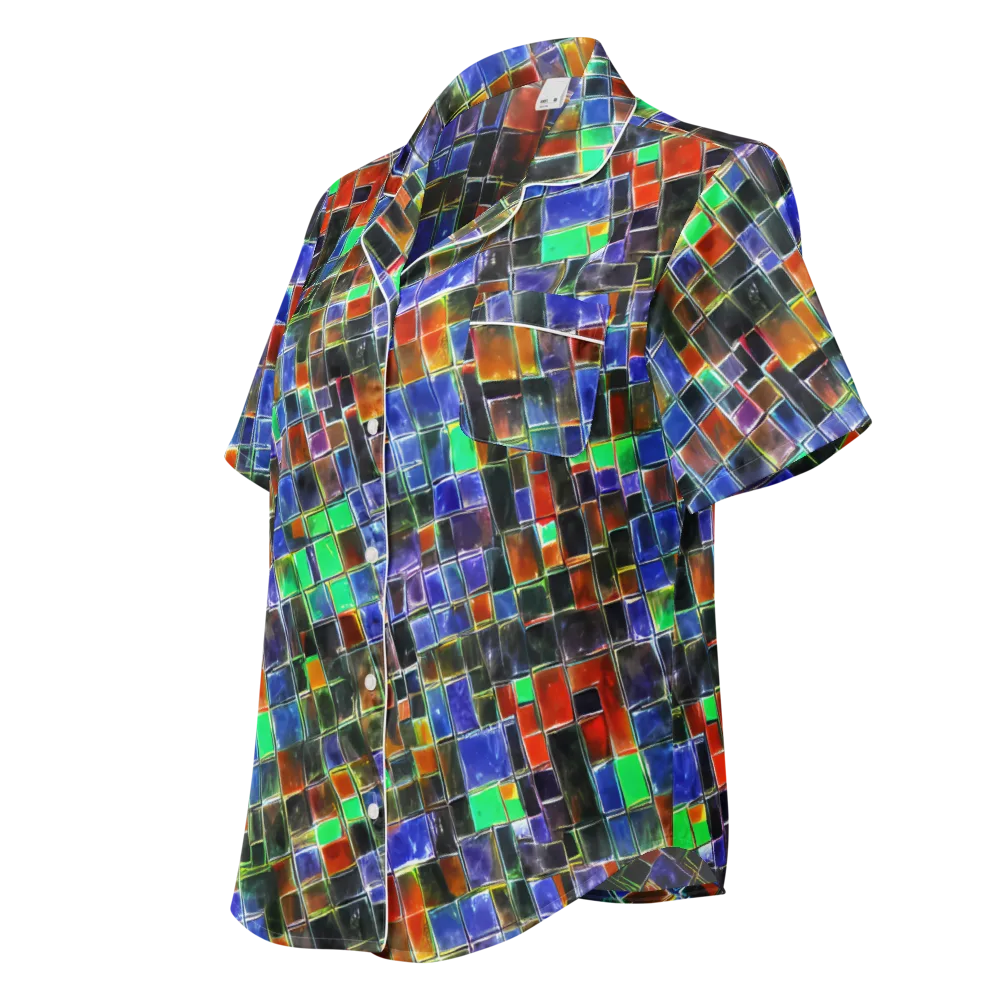 Neon Tesserae on Women's Short Sleeve Pajama Top — Left Front