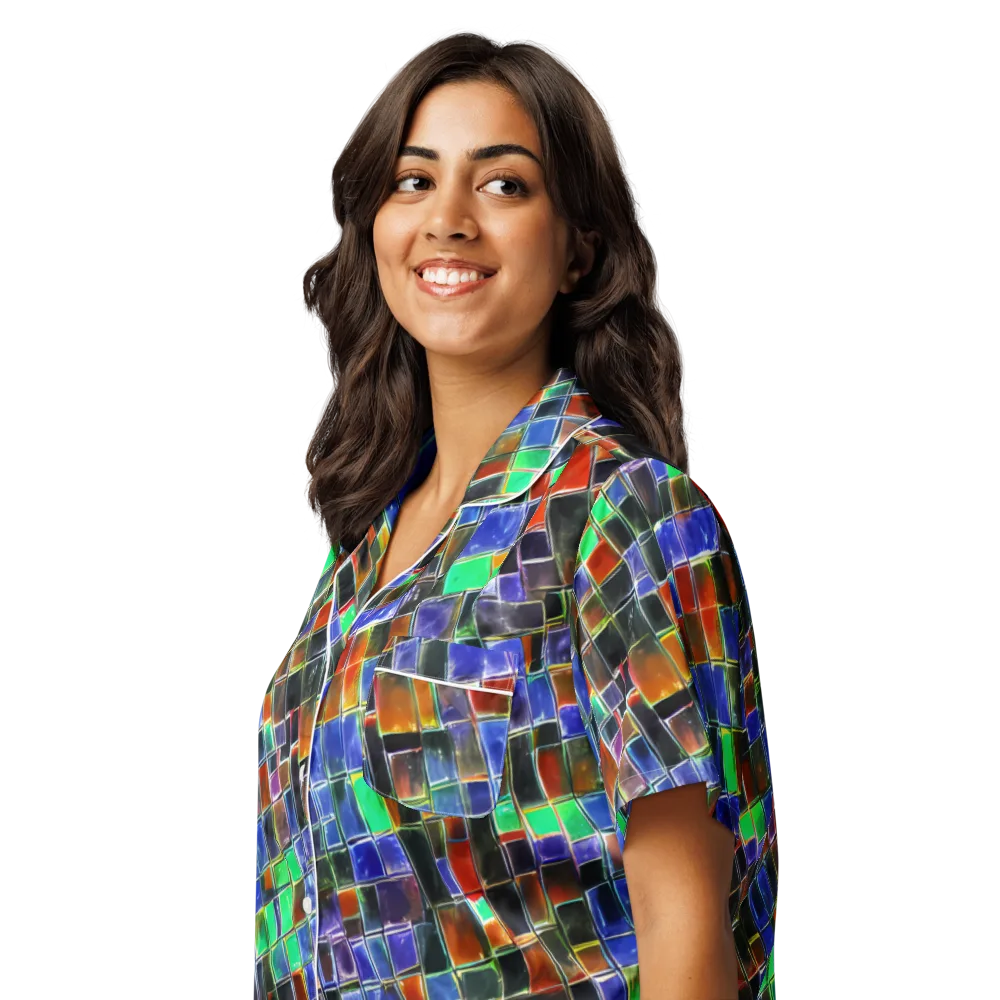 Neon Tesserae on Women's Short Sleeve Pajama Top — Left Front