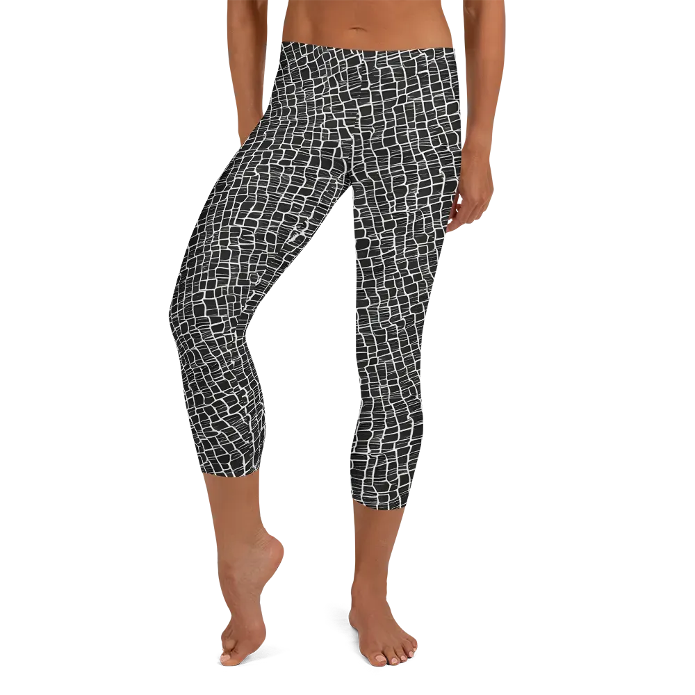 Ivory Grid on Capri Leggings — Front