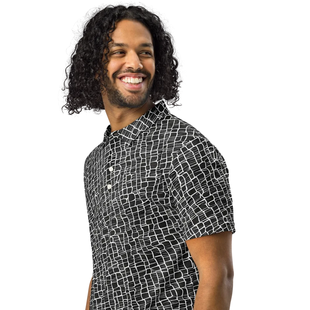 Ivory Grid on Men's Slim Fit Polo Shirt — Left Front