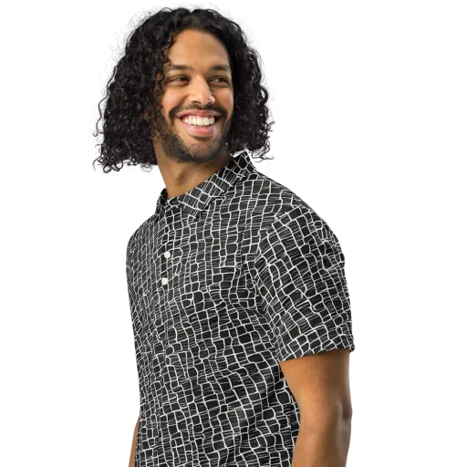 Ivory Grid on a Men's Slim Fit Polo Shirt