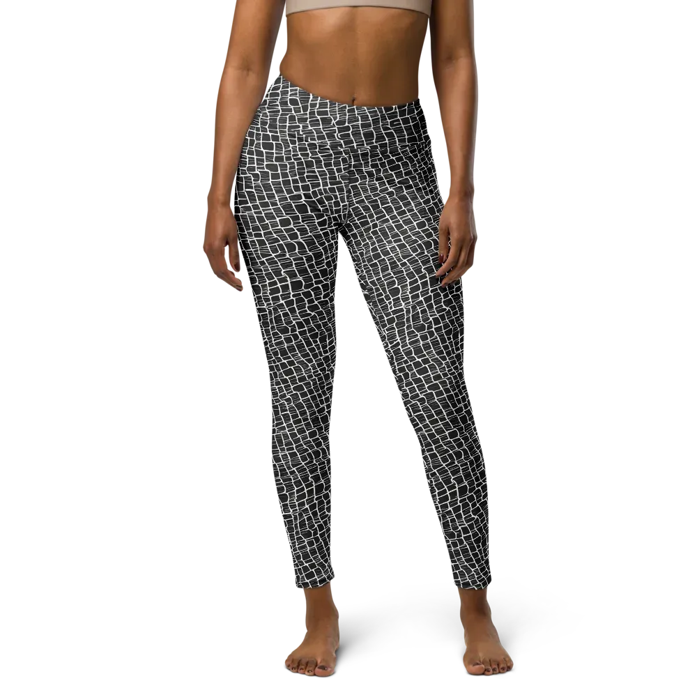 Ivory Grid on Yoga Leggings — Front