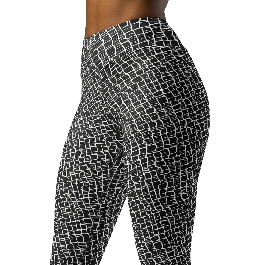 Ivory Grid on Yoga Leggings — Left Front