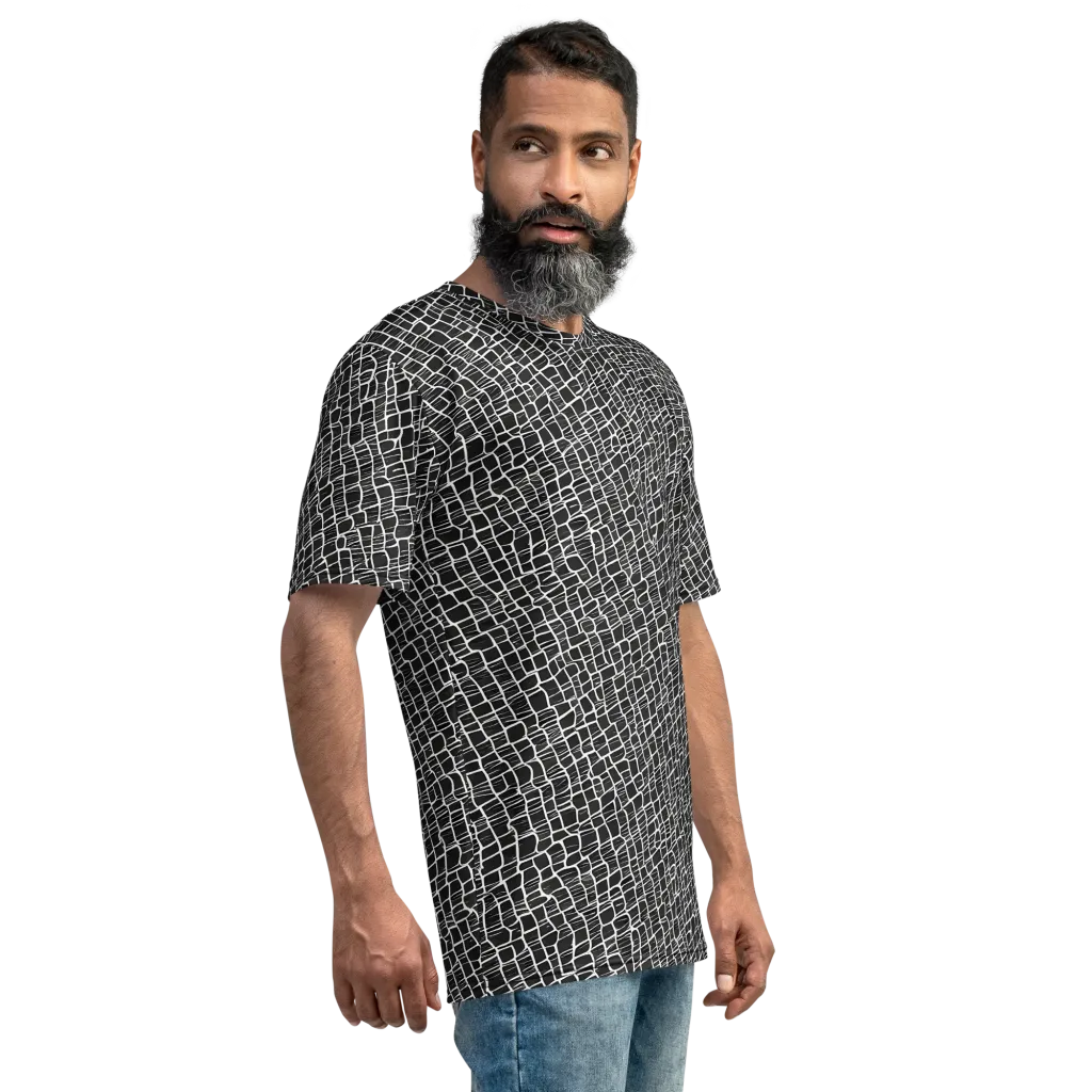 Ivory Grid on Men's Crew Neck T-Shirt — Right