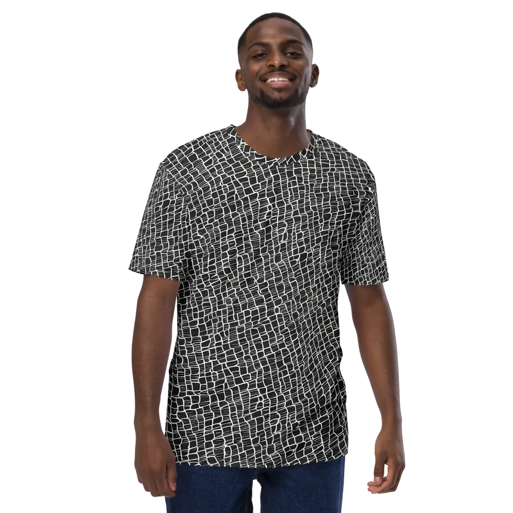 Ivory Grid on Men's Crew Neck T-Shirt — Front