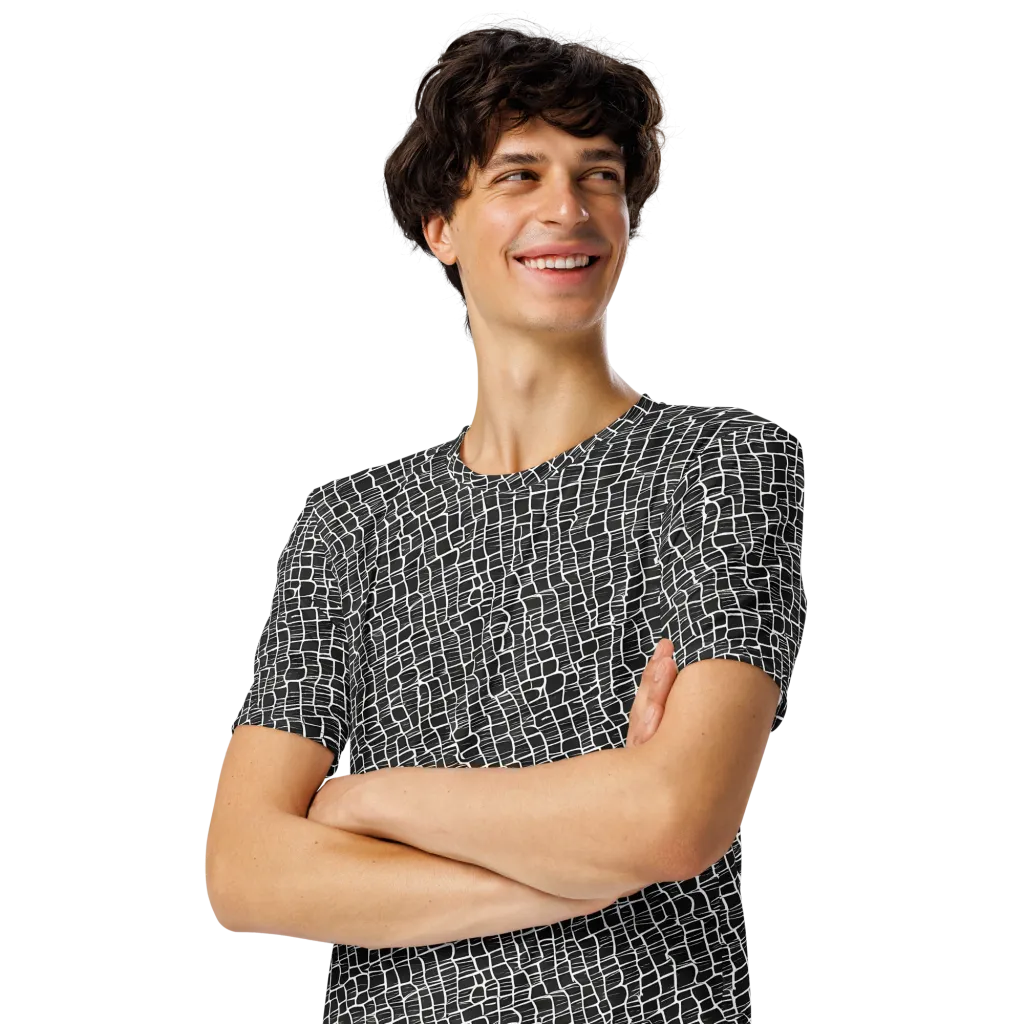 Ivory Grid on Men's Crew Neck T-Shirt — Left Front