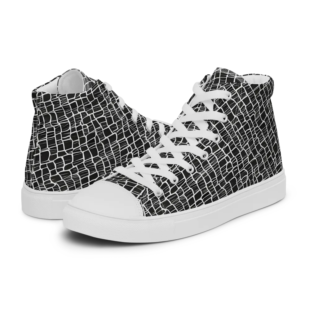 Ivory Grid on Men's High Top Canvas Shoes — Left