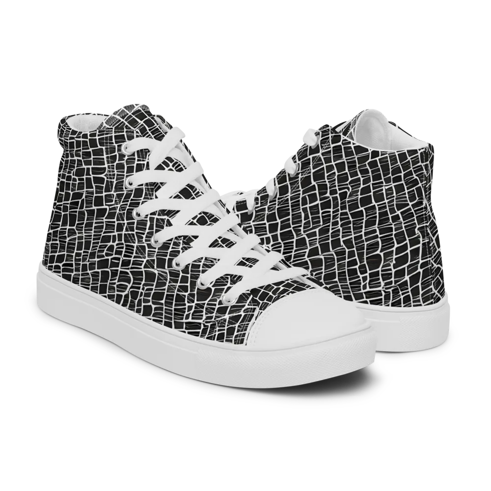 Ivory Grid on Men's High Top Canvas Shoes — Right