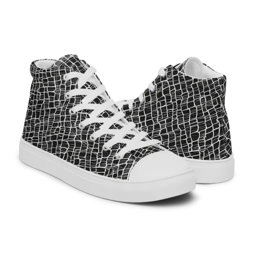Ivory Grid on a Men's High Top Canvas Shoes