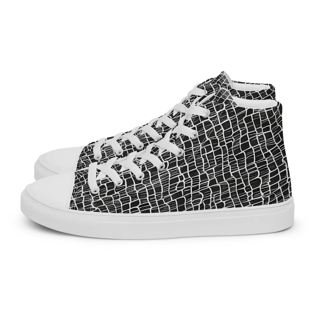 Ivory Grid on Women's High Top Canvas Shoes — Left