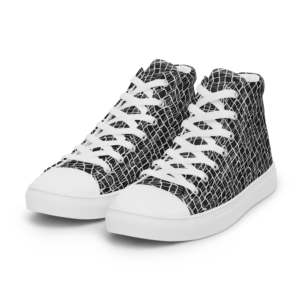 Ivory Grid on Women's High Top Canvas Shoes — Left Front