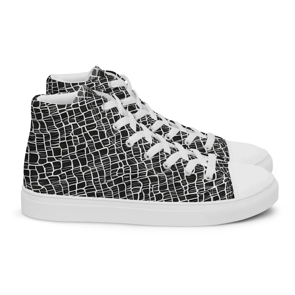 Ivory Grid on Women's High Top Canvas Shoes — Right
