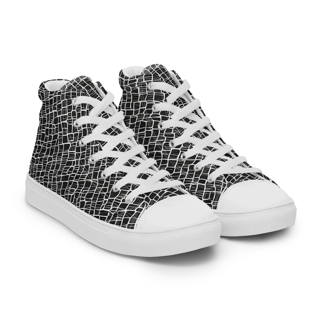 Ivory Grid on Women's High Top Canvas Shoes — Right Front