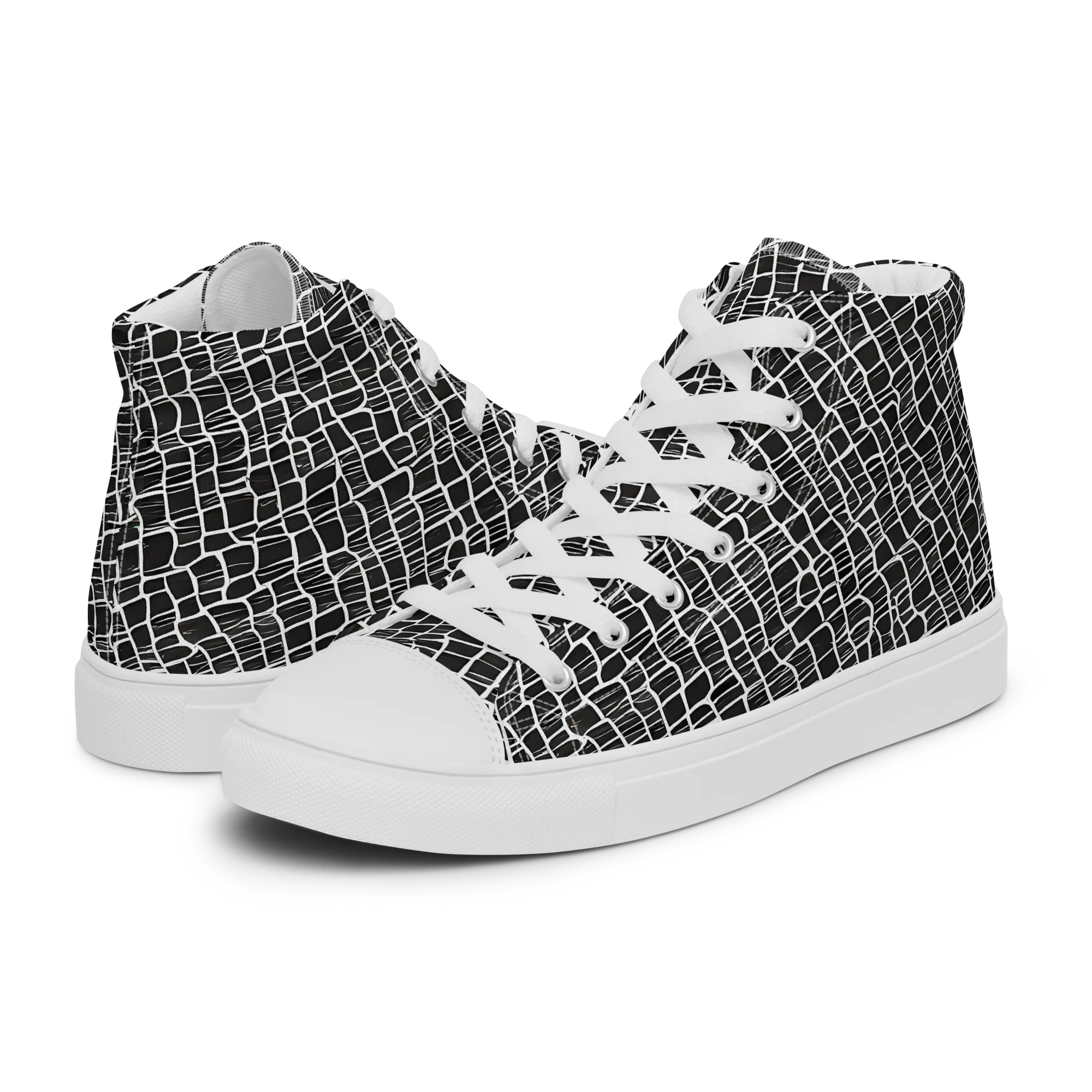 Ivory Grid on Women's High Top Canvas Shoes — Left