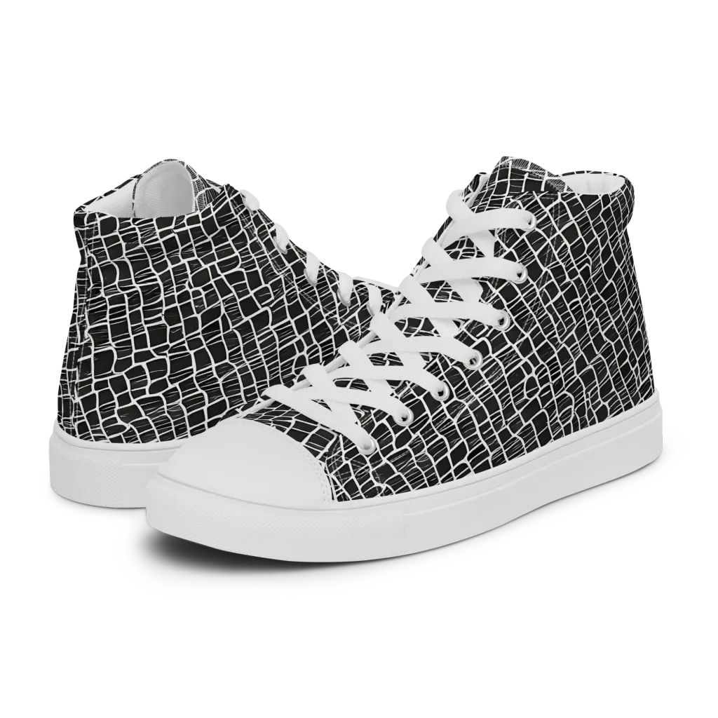 Ivory Grid on Women's High Top Canvas Shoes — Left