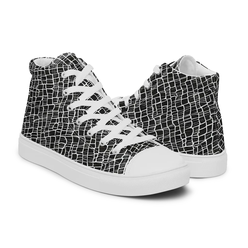 Ivory Grid on Women's High Top Canvas Shoes — Right