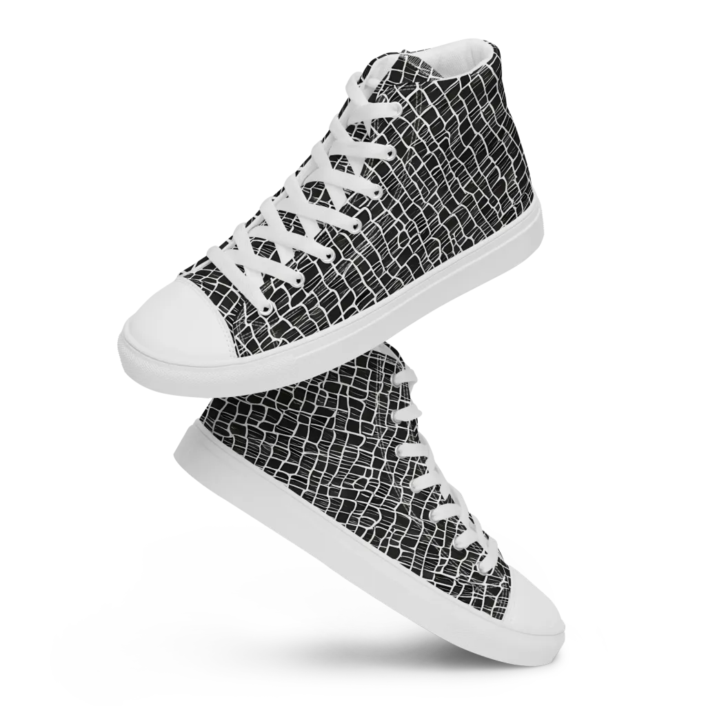 Ivory Grid on Women's High Top Canvas Shoes — Front