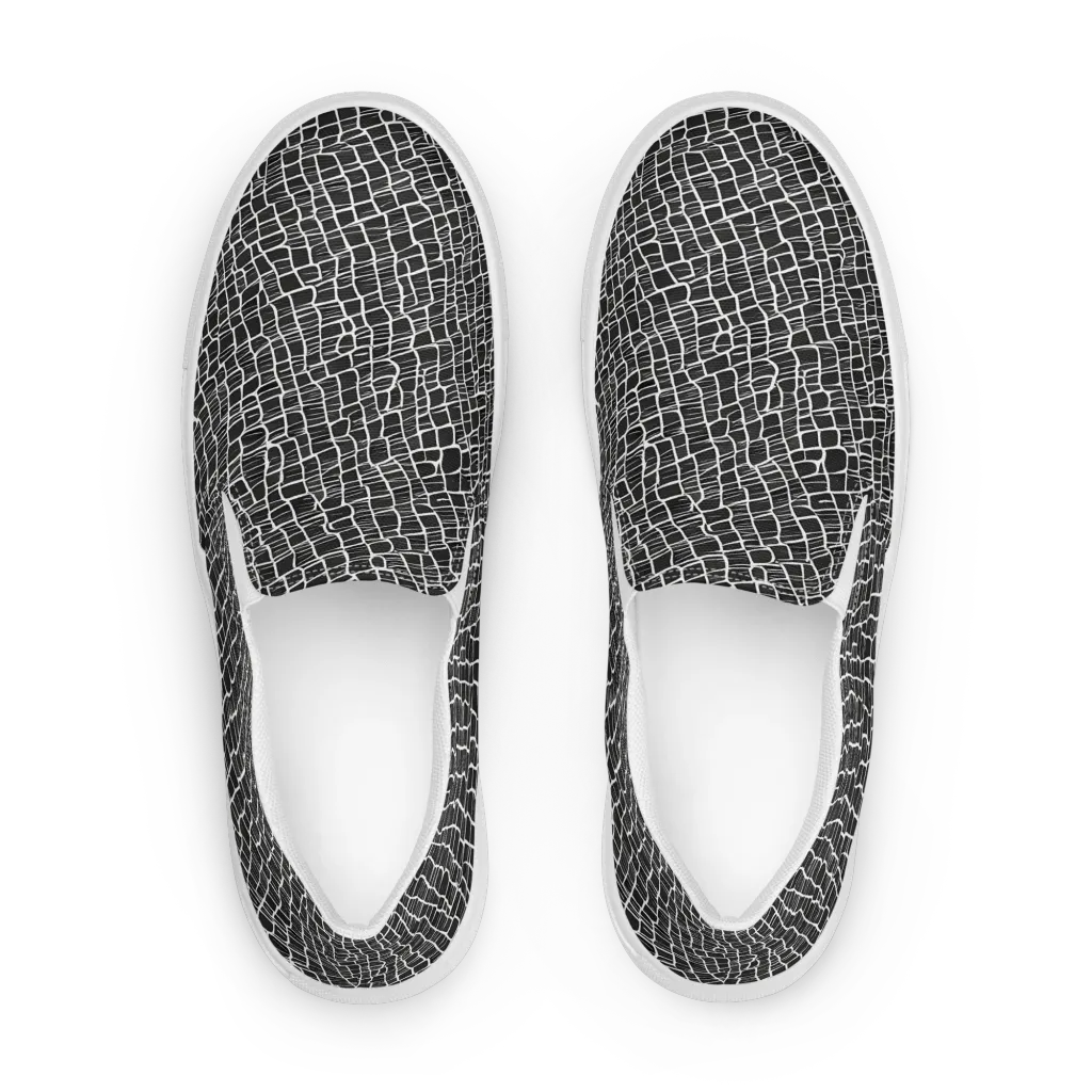 Ivory Grid on Men's Slip-On Canvas Shoes — Front