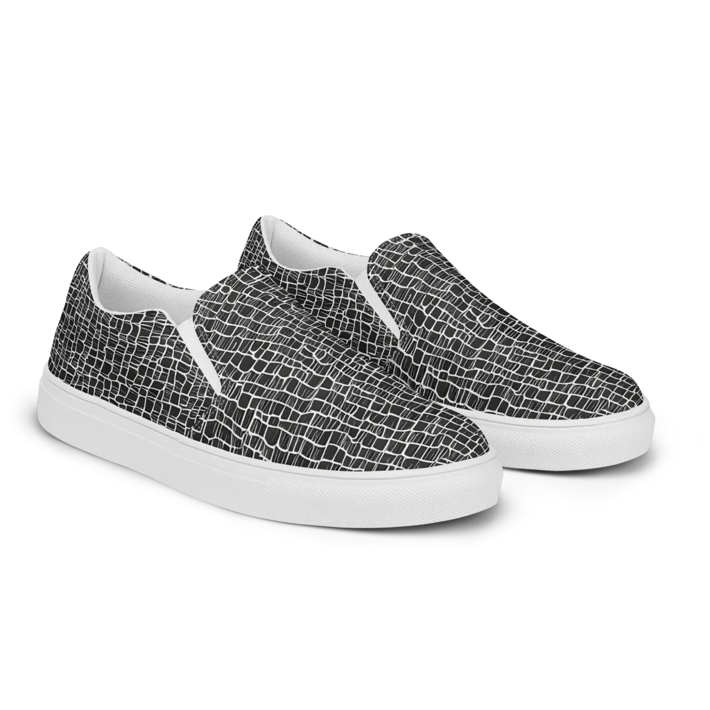 Ivory Grid on Men's Slip-On Canvas Shoes — Right Front