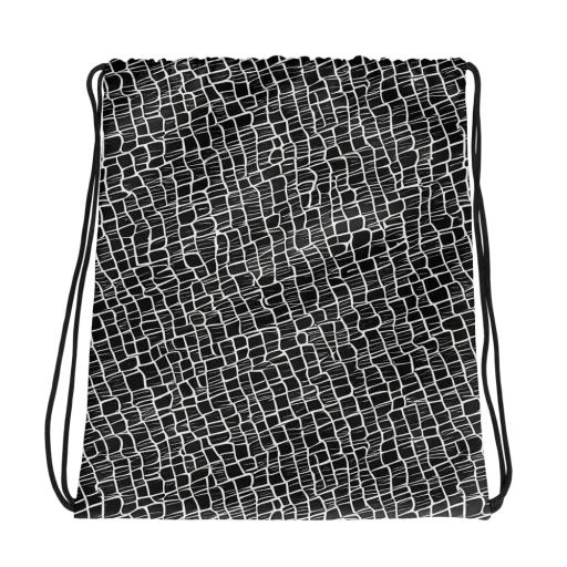Ivory Grid on a Drawstring Bag