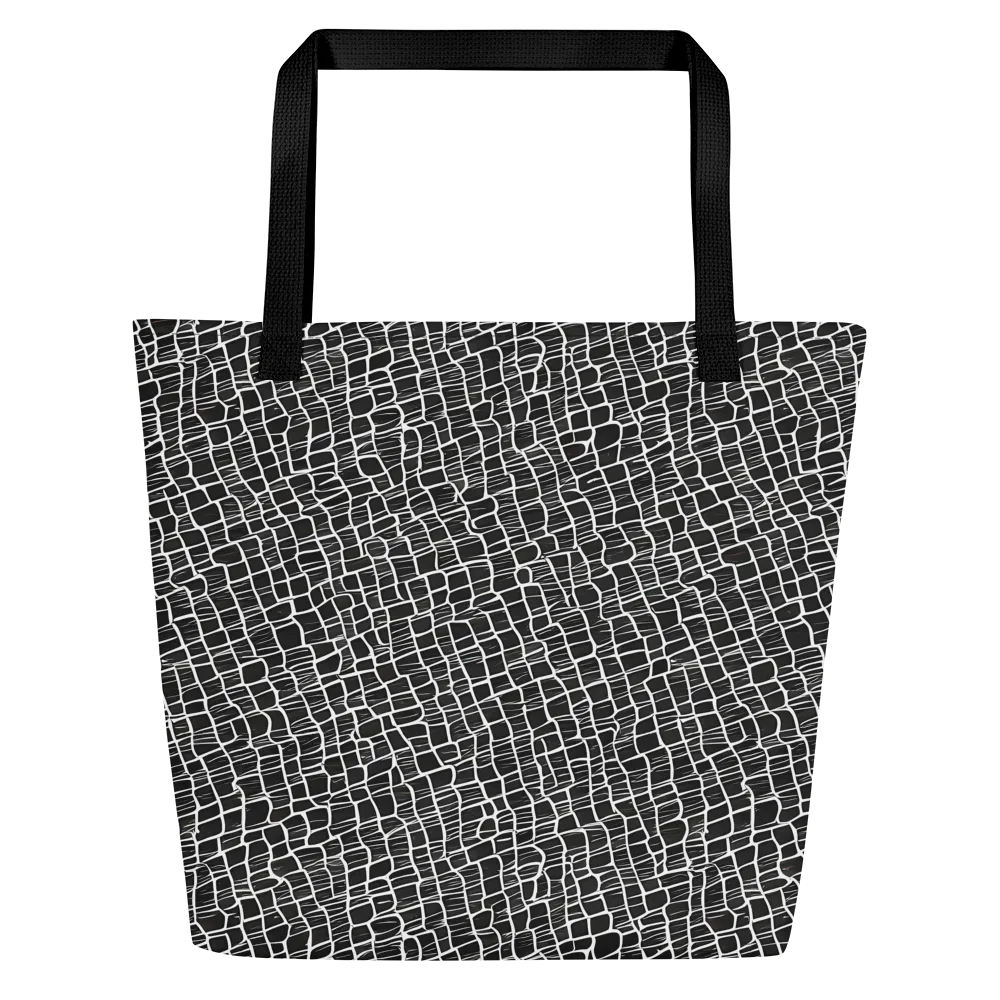 Ivory Grid on Large Tote Bag W/ Pocket — Front
