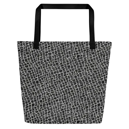 Ivory Grid on a Large Tote Bag W/ Pocket