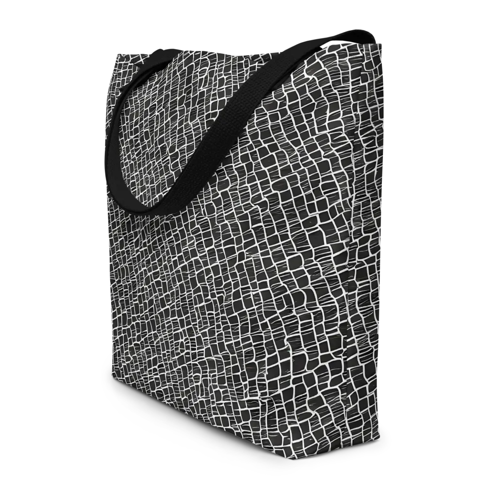 Ivory Grid on Large Tote Bag W/ Pocket — Front
