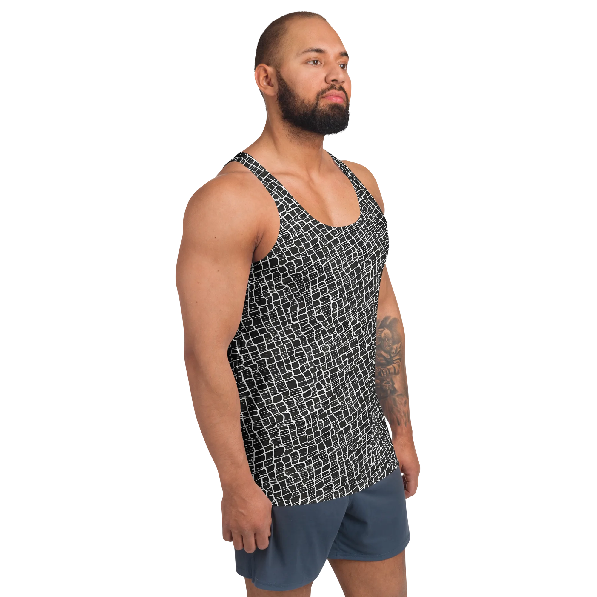 Ivory Grid on Men's Tank Top — Right Front