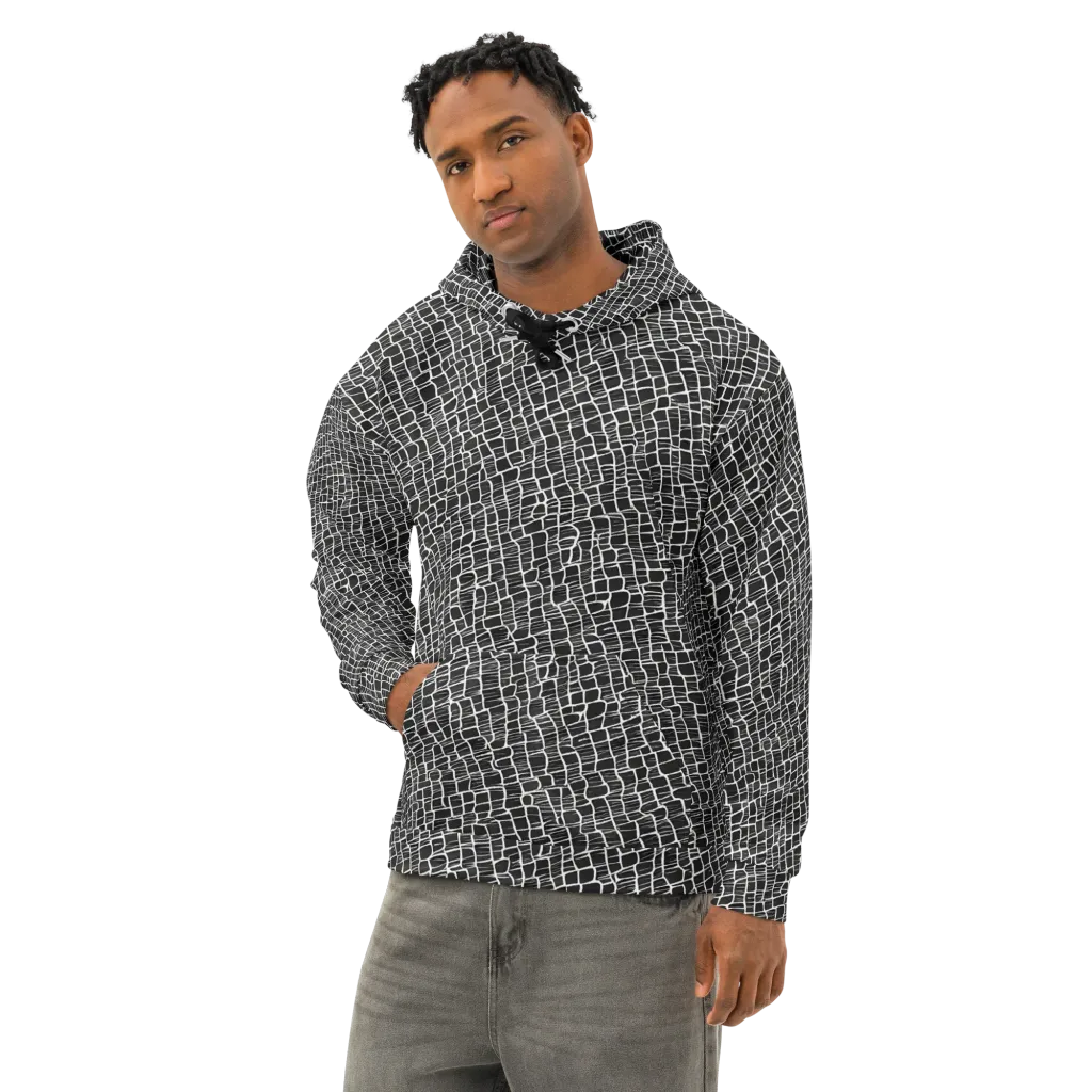 Ivory Grid on Cotton Hoodie — Left Front