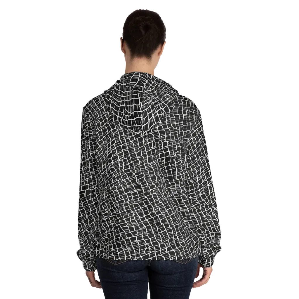 Ivory Grid on Women's Full-Zip Hoodie — Back On Person