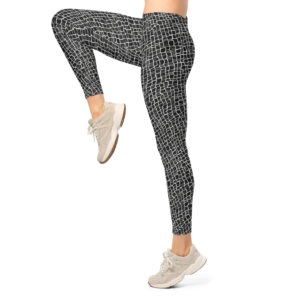 Ivory Grid on Leggings — Left