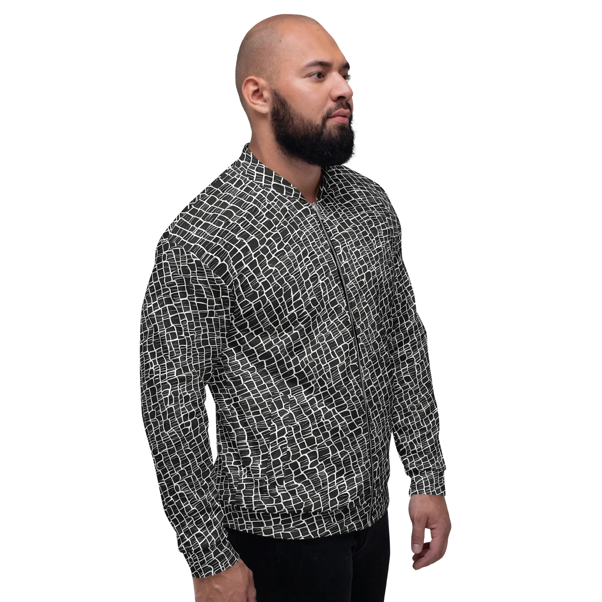 Ivory Grid on Bomber Jacket — Right
