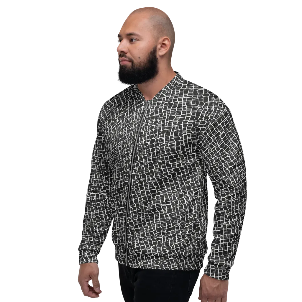 Ivory Grid on Bomber Jacket — Left