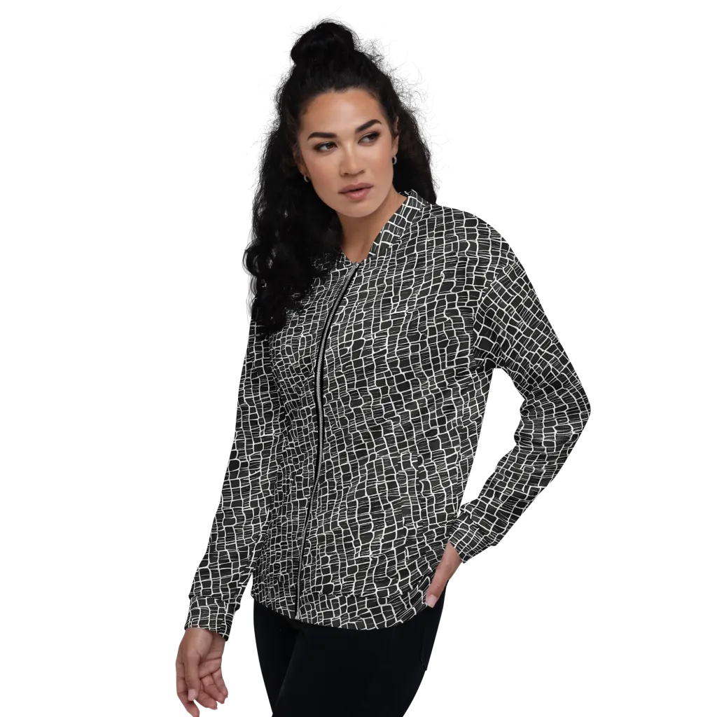Ivory Grid on Bomber Jacket — Left