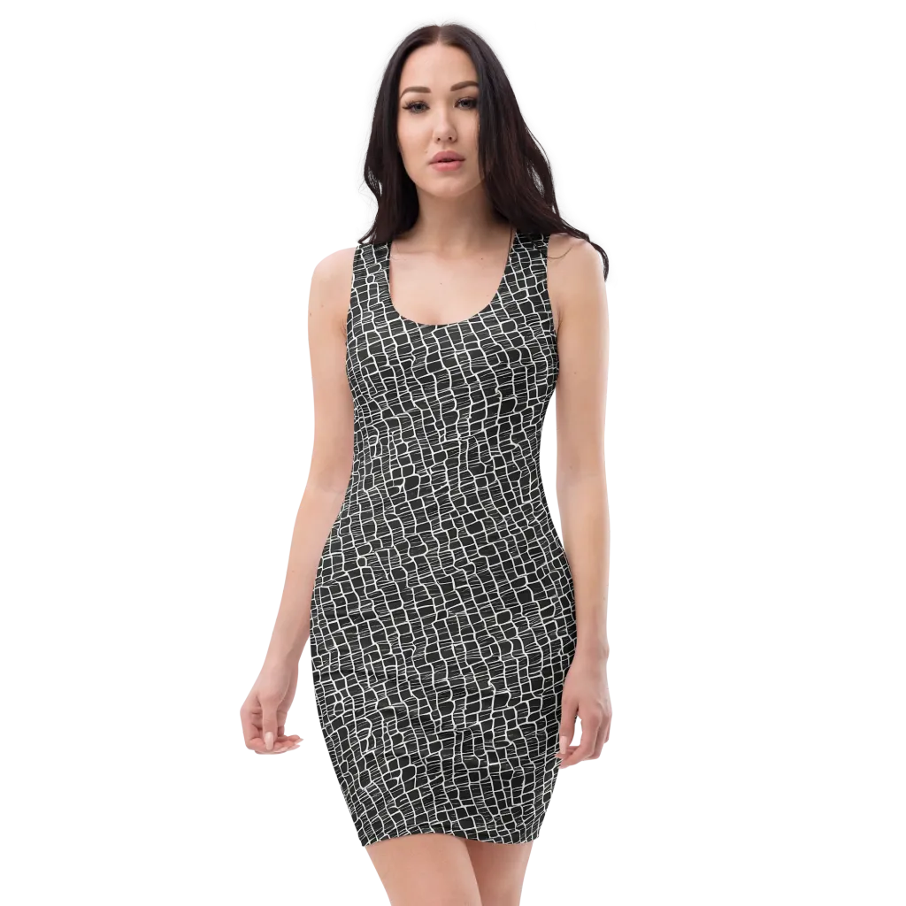 Ivory Grid on Bodycon Dress — Front