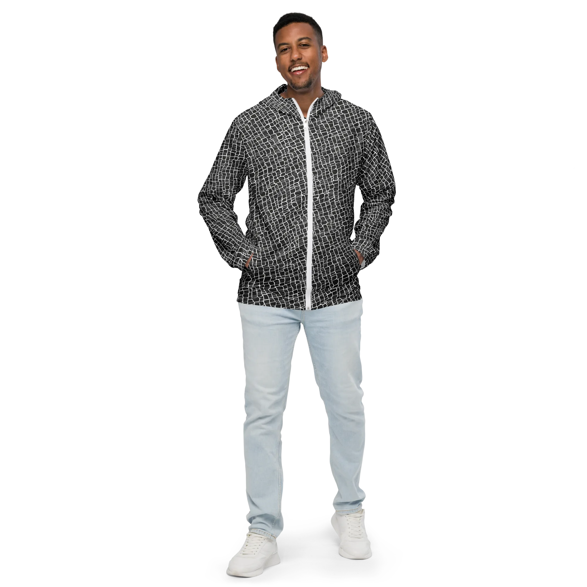 Ivory Grid on Men's Windbreaker — Front