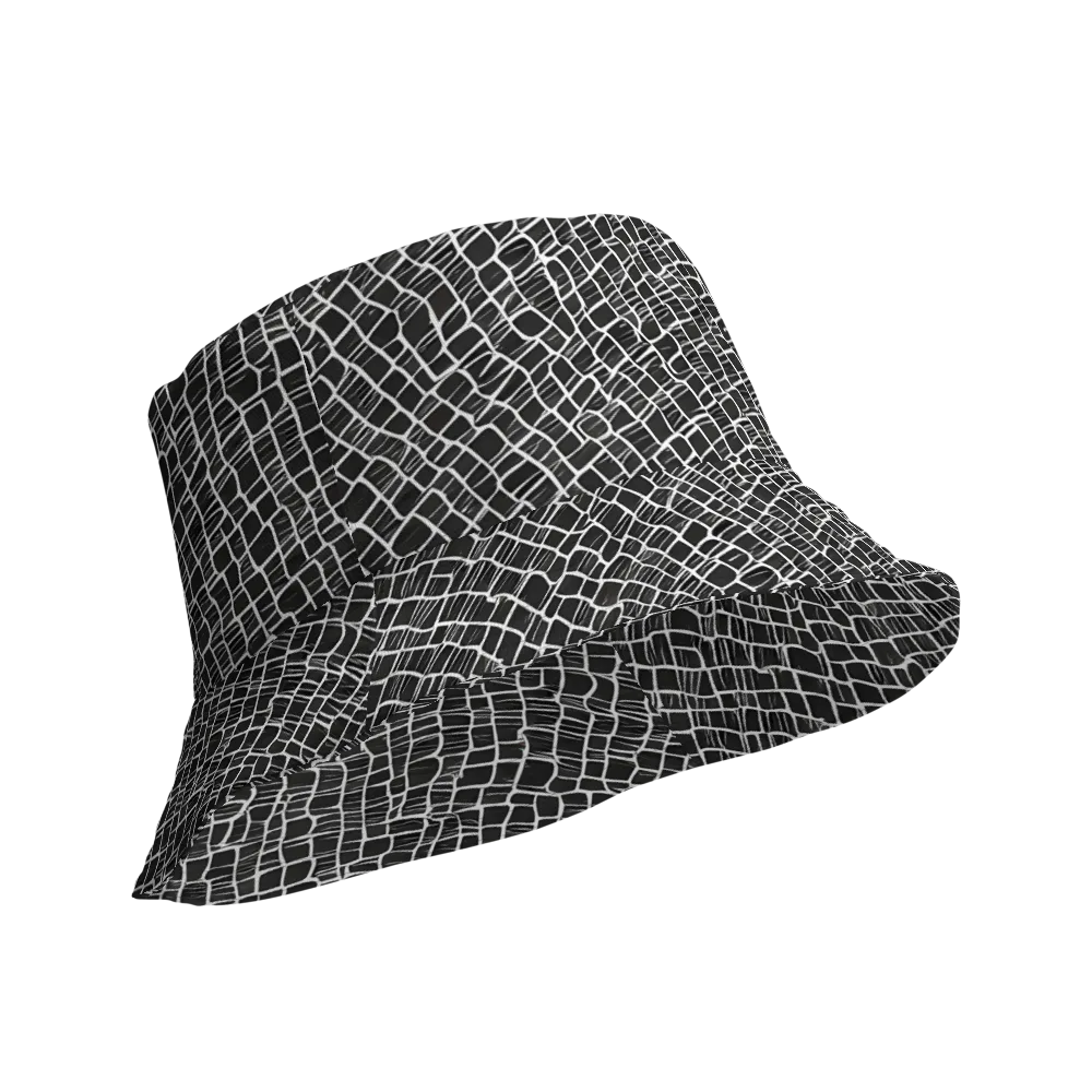 Ivory Grid on Reversible Bucket Hat — Product details Outside