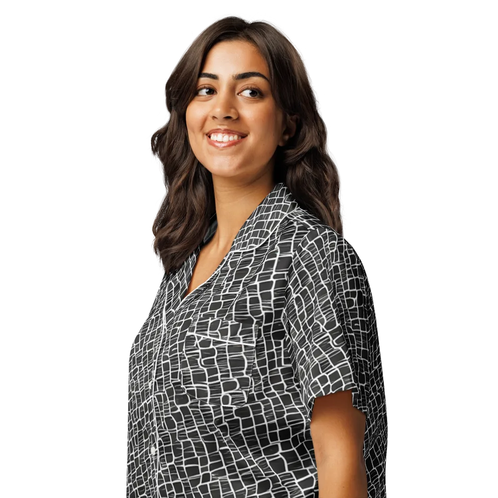 Ivory Grid on Women's Short Sleeve Pajama Top — Left Front