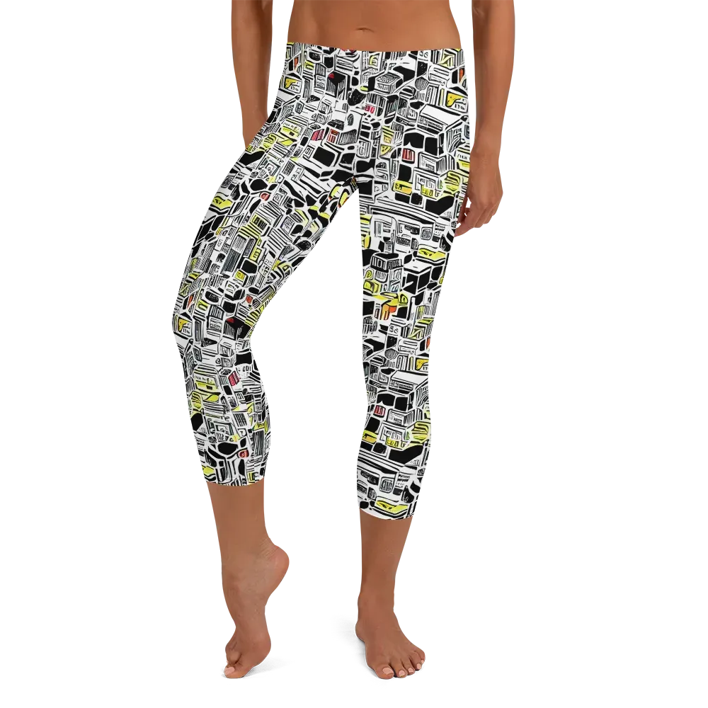Monochrome Motion on Capri Leggings — Front