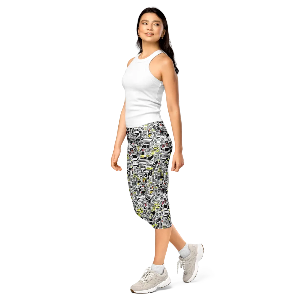 Monochrome Motion on Capri Leggings — Left Front