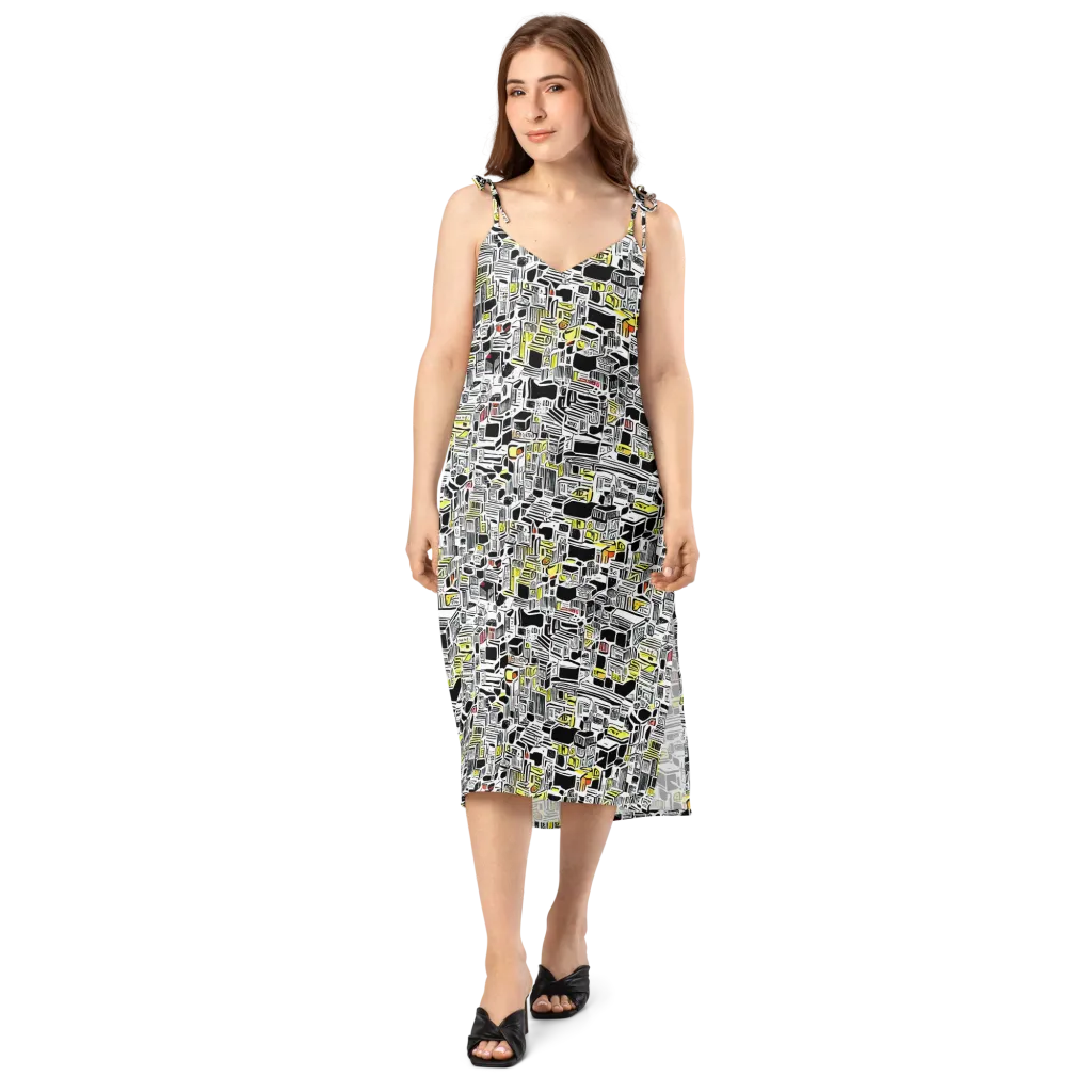 Monochrome Motion on Slip Dress — Front