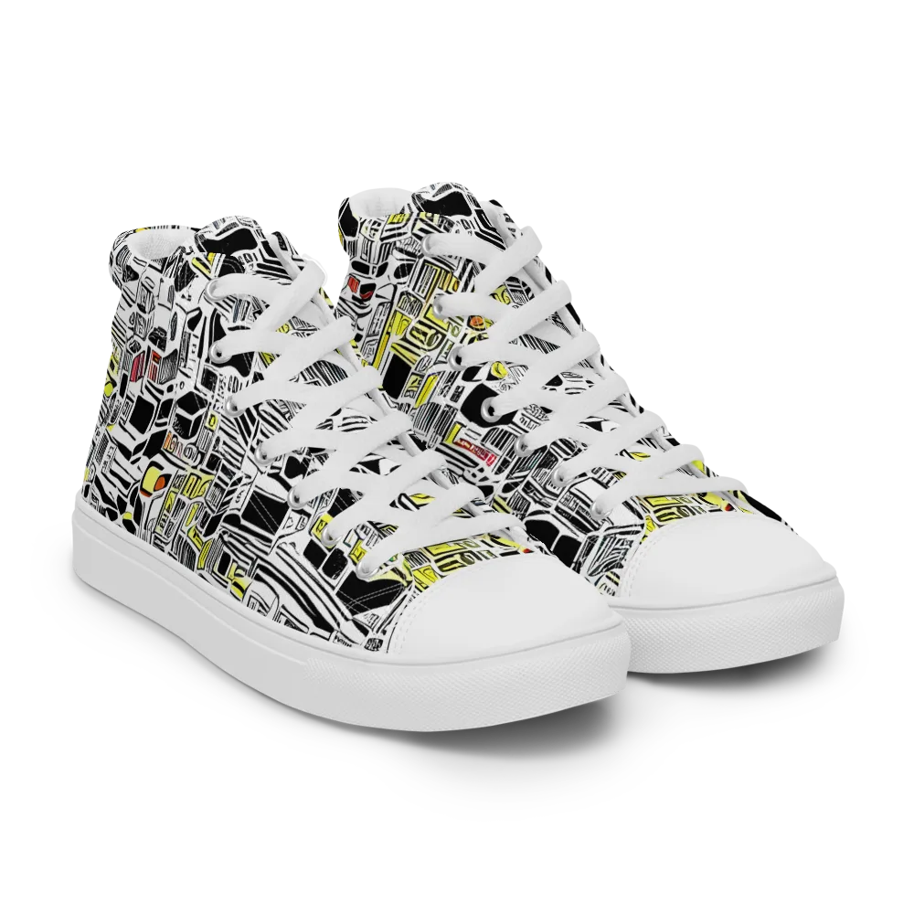 Monochrome Motion on Men's High Top Canvas Shoes — Right Front