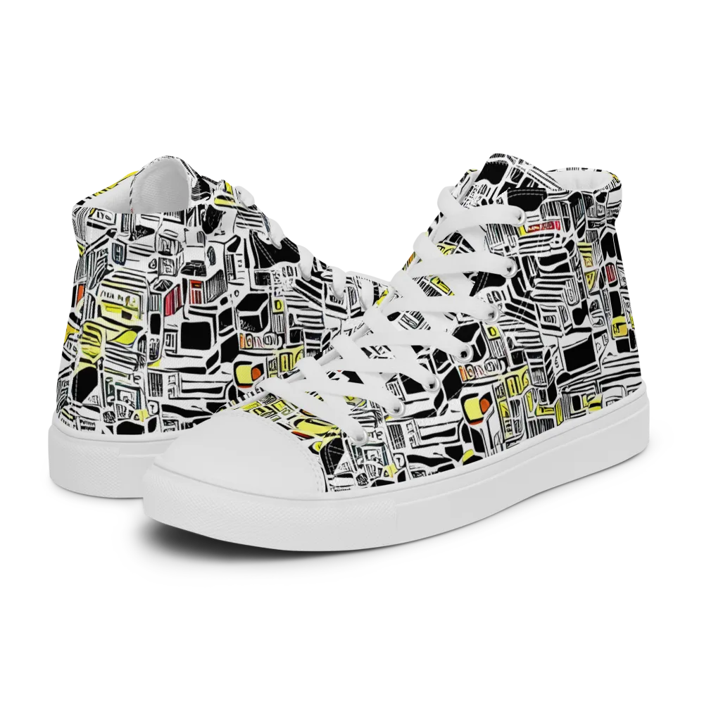 Monochrome Motion on Men's High Top Canvas Shoes — Left